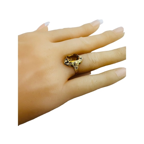 10K Yellow Gold Orange Citrine Filigree Ring #15992 - Picture 4 of 8